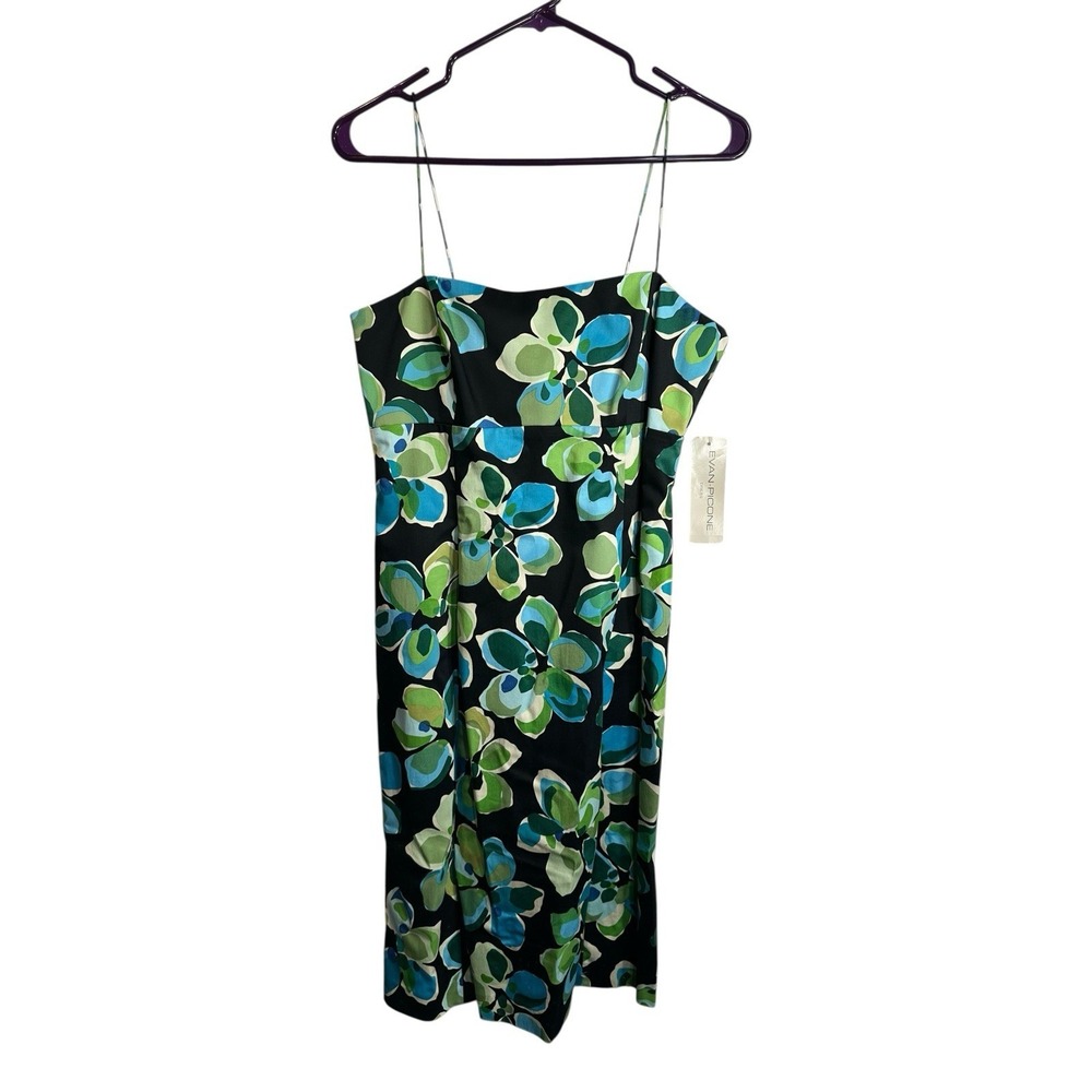 NEW evan picone womens green blue black‎ floral sleeveless dress size 10